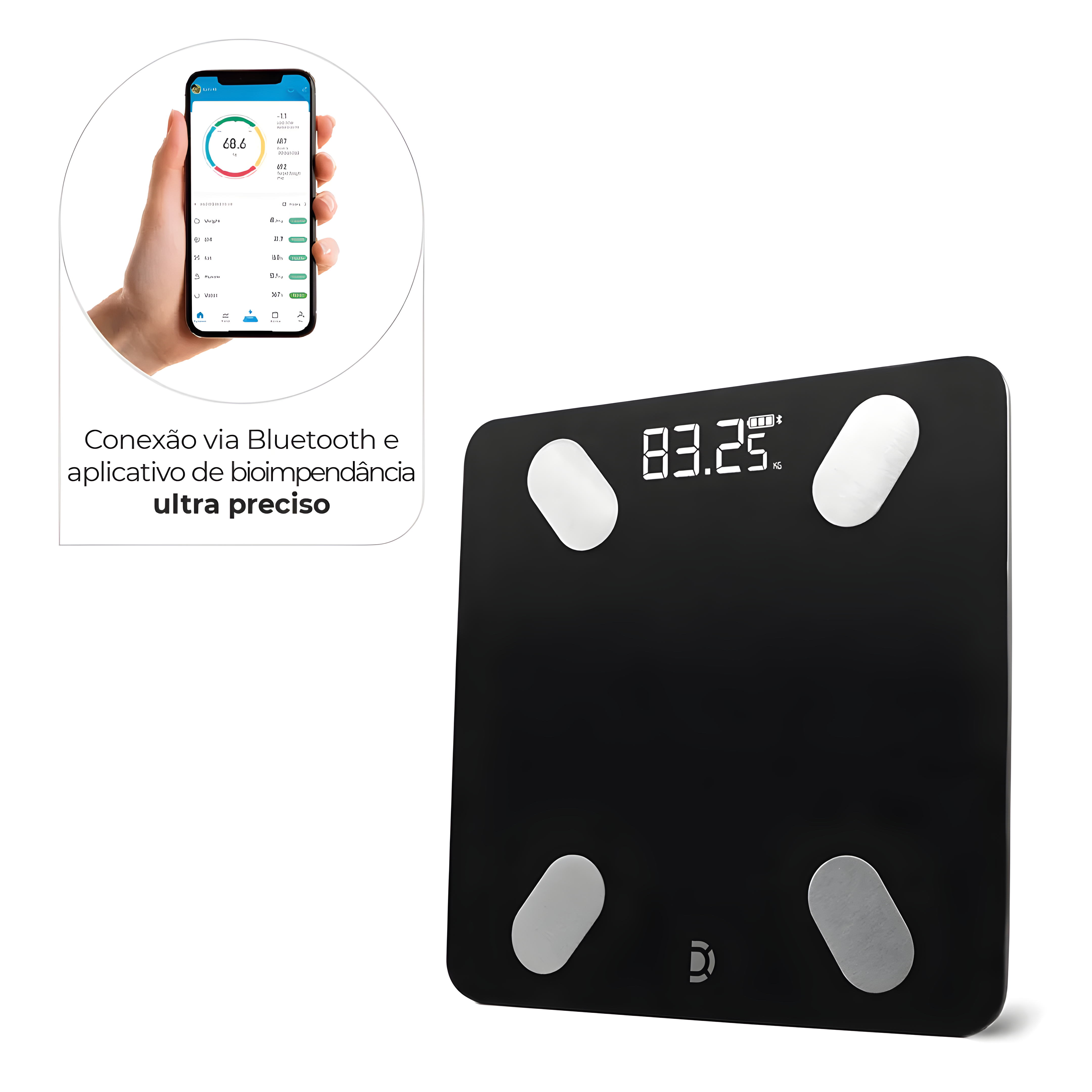 Balança de Bioimpedância de Alta Precisão até 180 kg com Aplicativo + E-book
