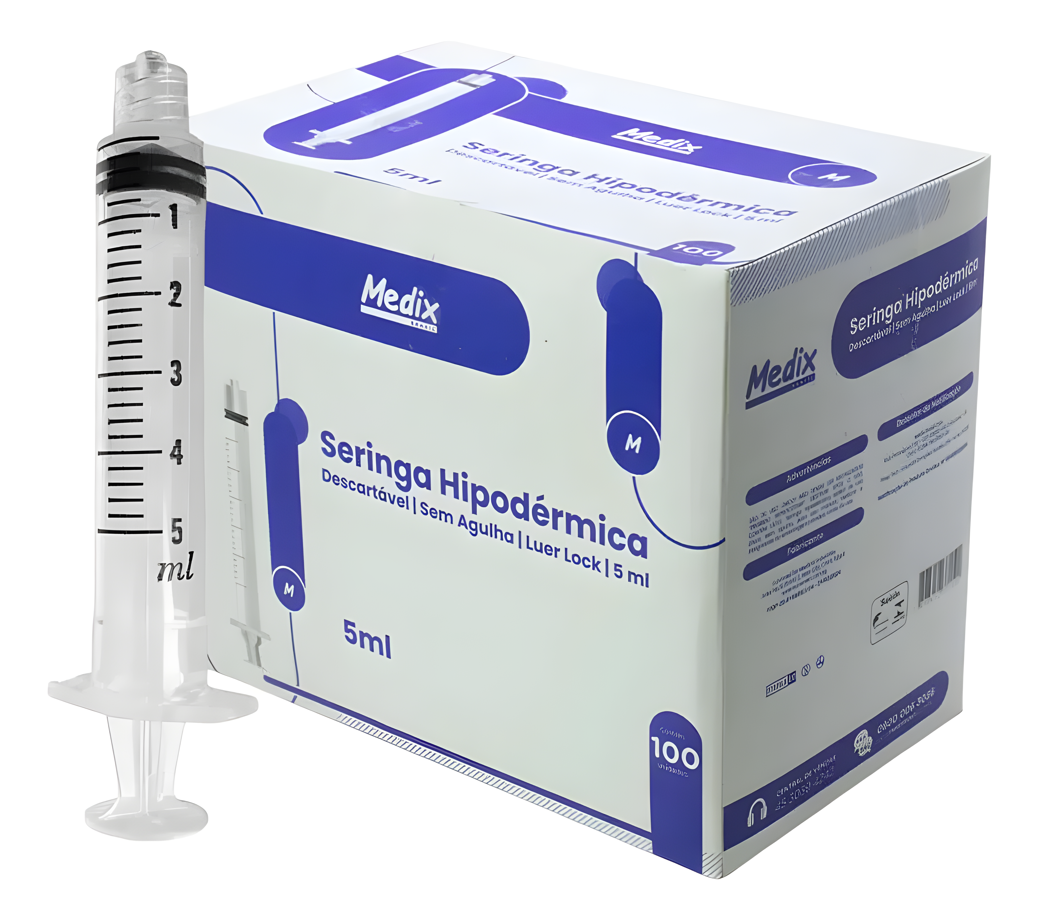 Seringa Descartável 05ml Luer Lock Cx 100Un - Medix