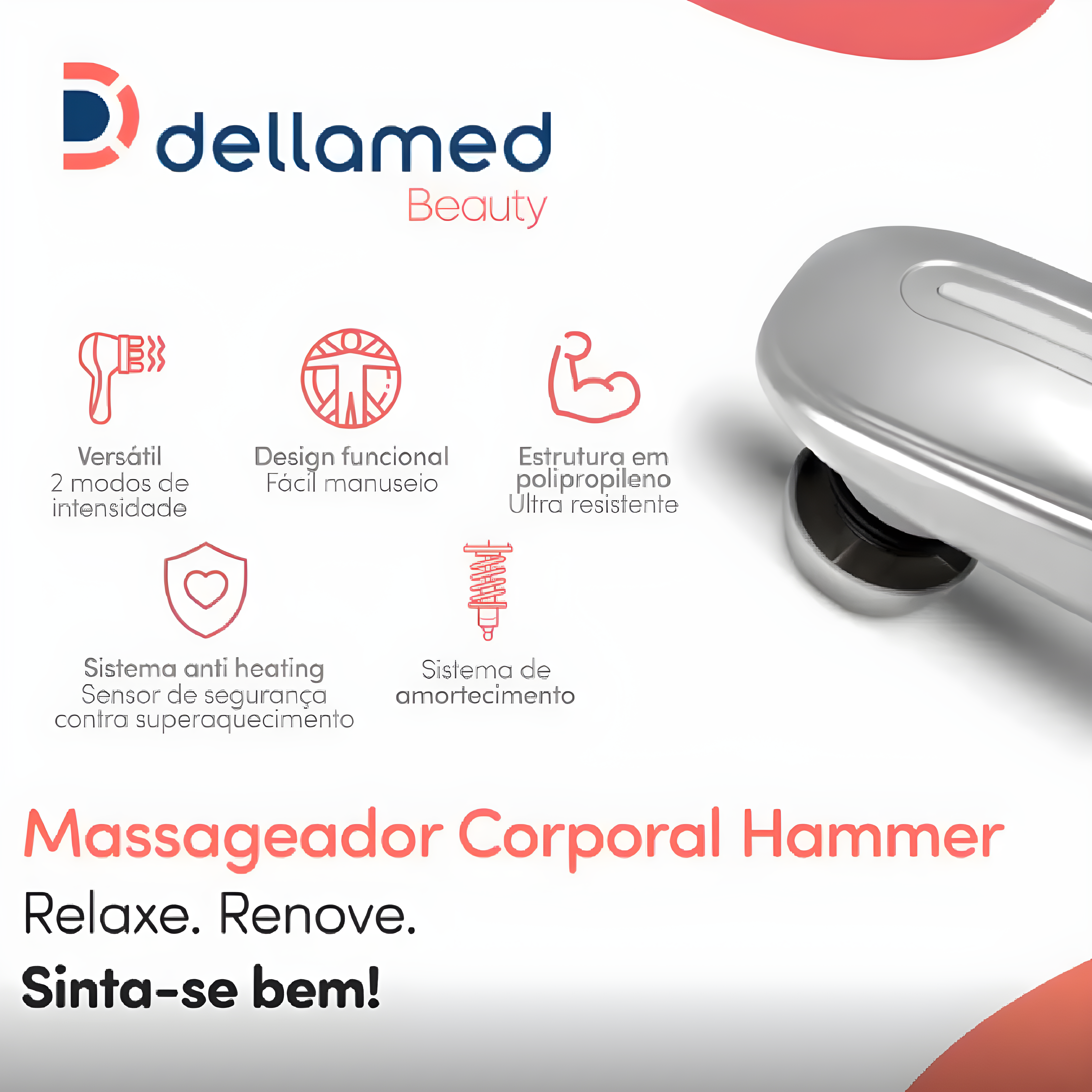 Massageador Corporal Hammer com 5 Discos Massageadores Dellamed + E-book