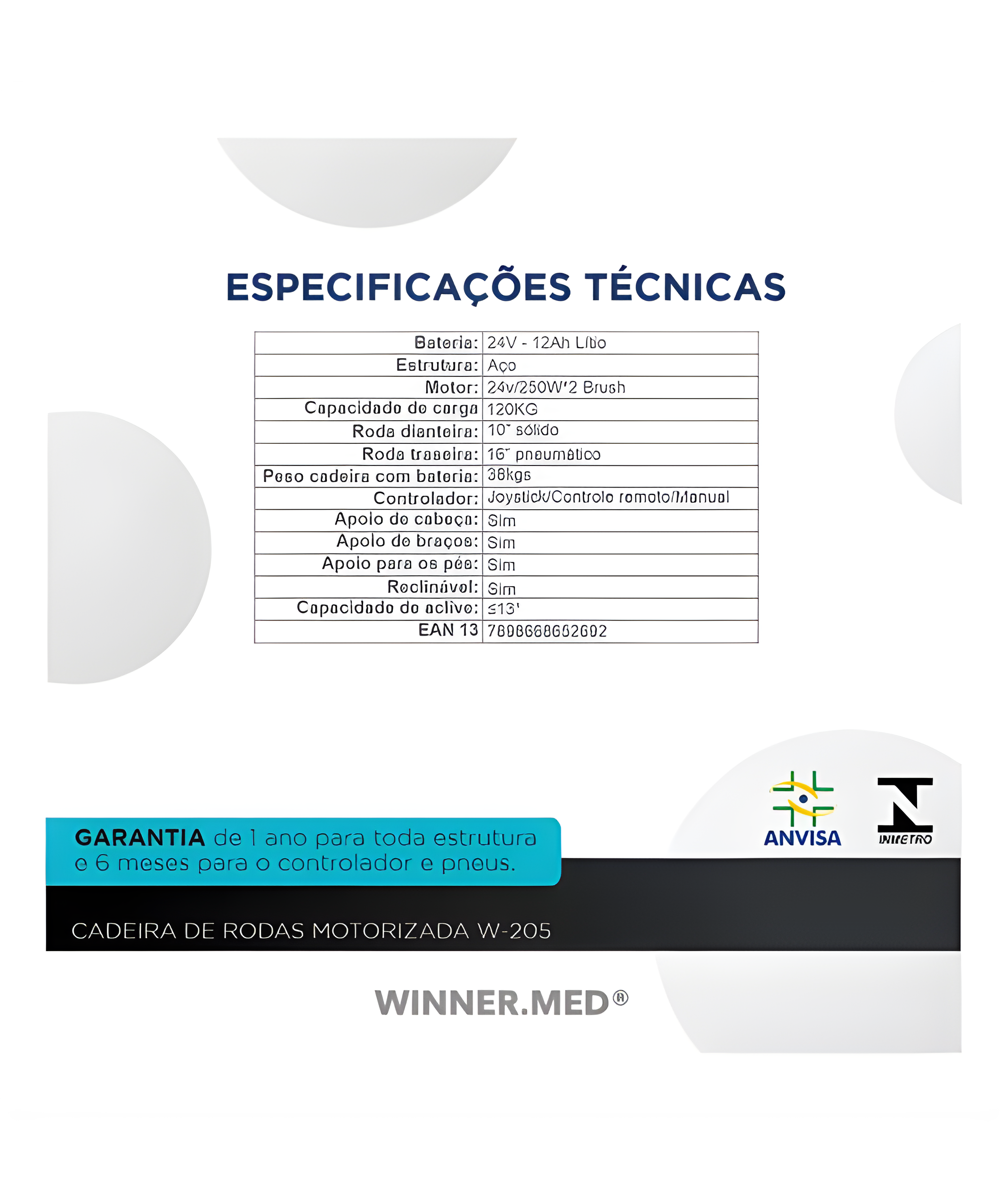 Cadeira de Rodas Motorizada Reclinável Dobrável W-205 - Winner.Med