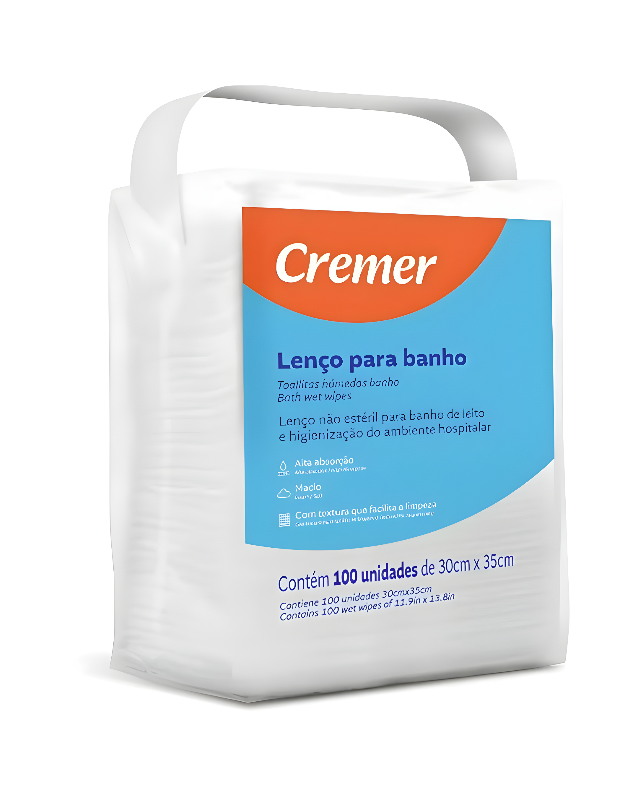 Lenço Para Banho e Higienização 30cm X 35cm 300und / 3 Pacotes Cremer + E-book