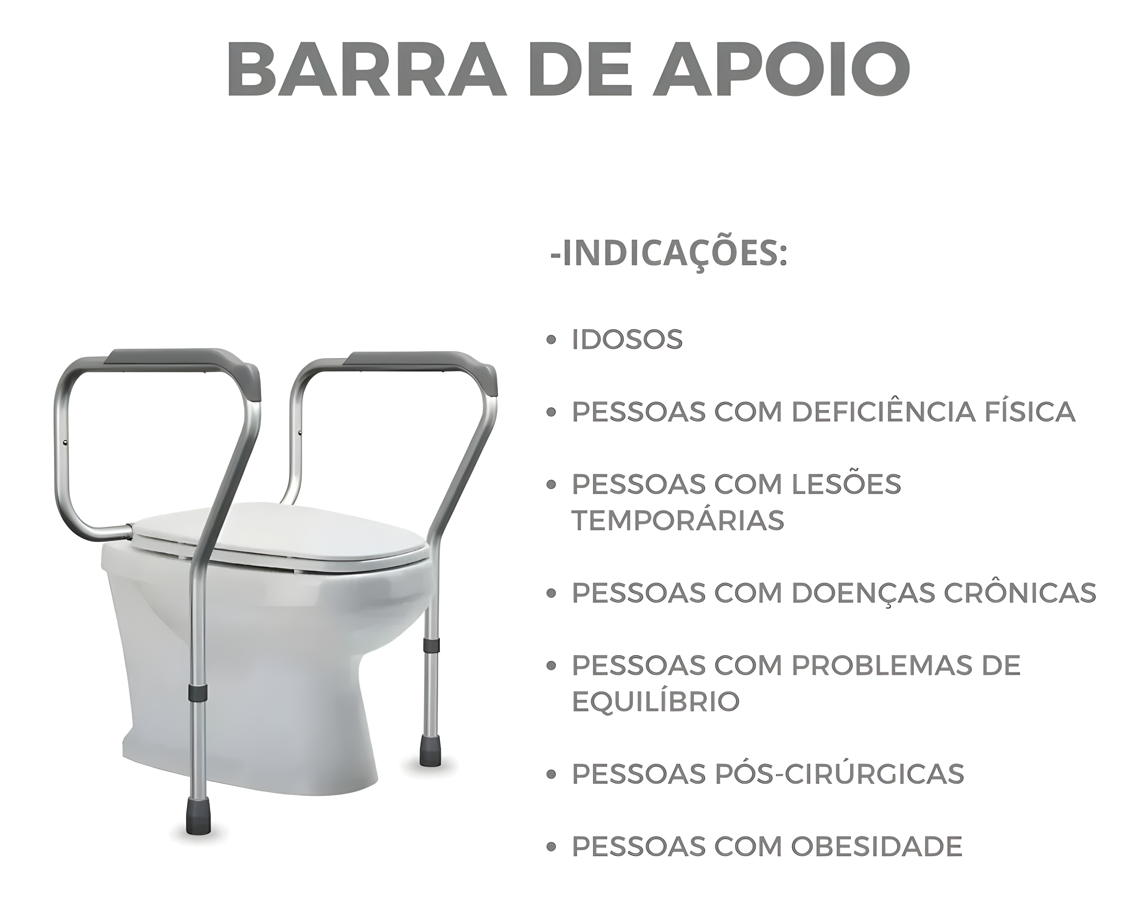 Alça Suporte Barra de Apoio p/ Vaso Sanitário - Supermedy
