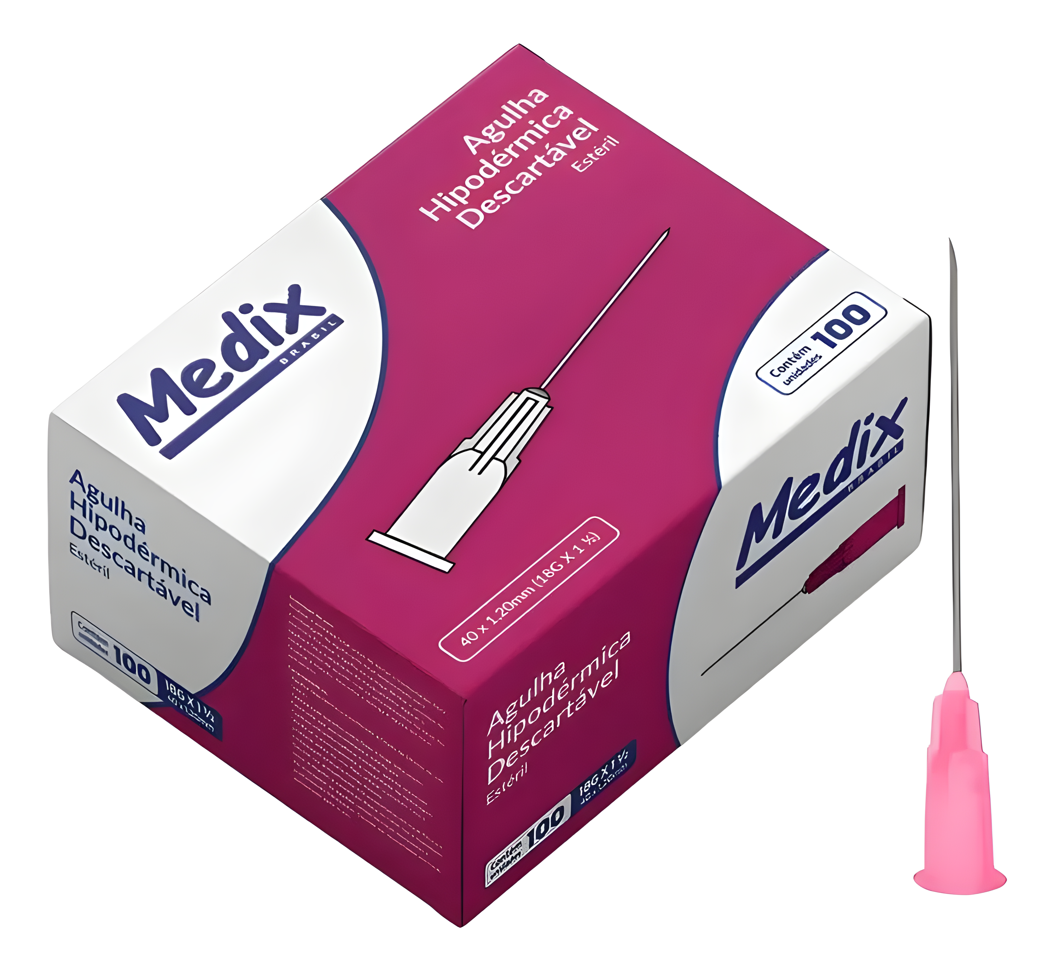 Agulha Hipodérmica 40x12 Rosa Descartável Cx 100un - Medix