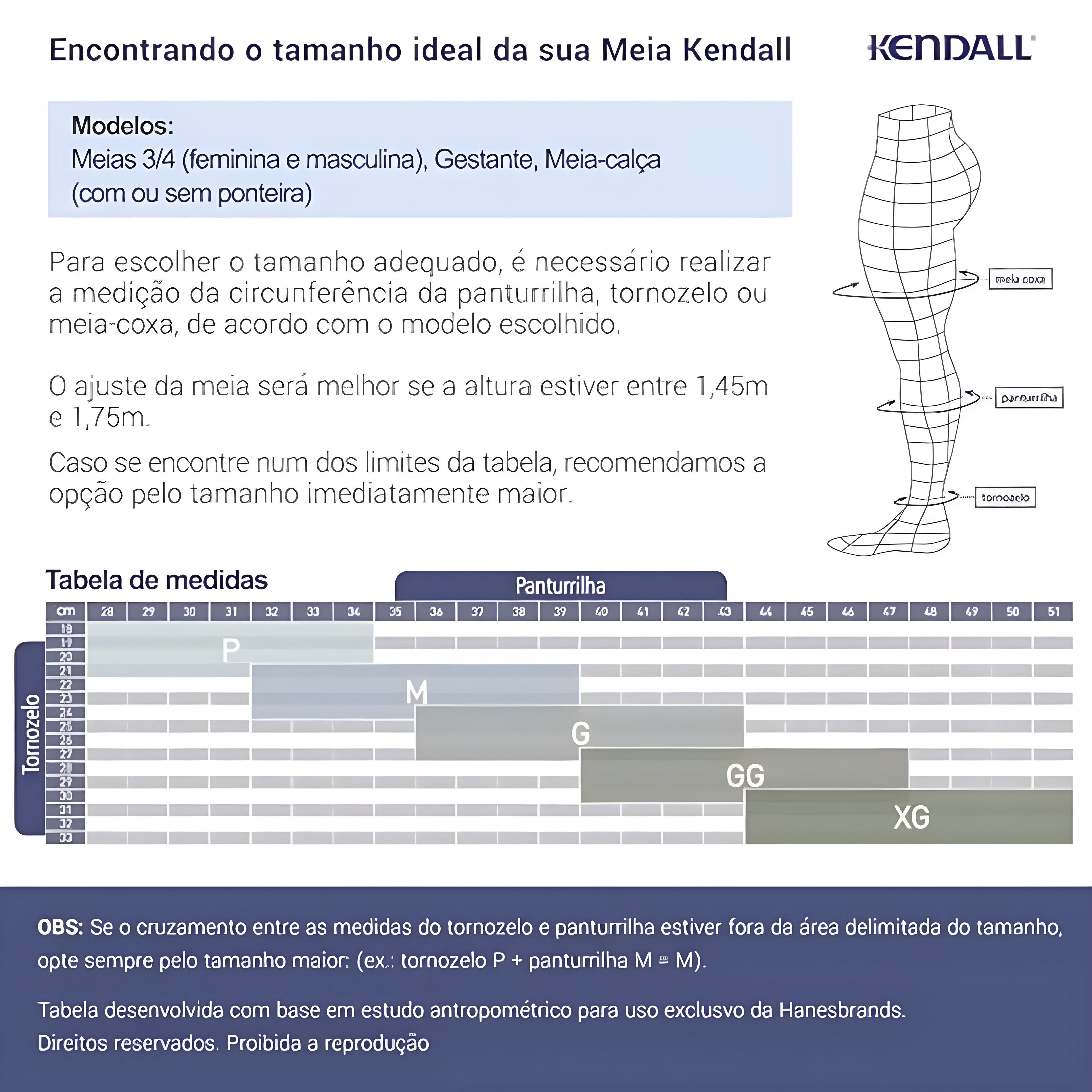 Meia Kendall 3/4 Alta Compressão 30-40 mmHg Masculina - Kendall