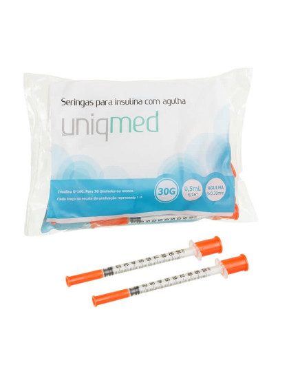 Seringa Descartável para Insulina Pct C/ 10uni U-100 8x0,30 0,5ml Uniqmed