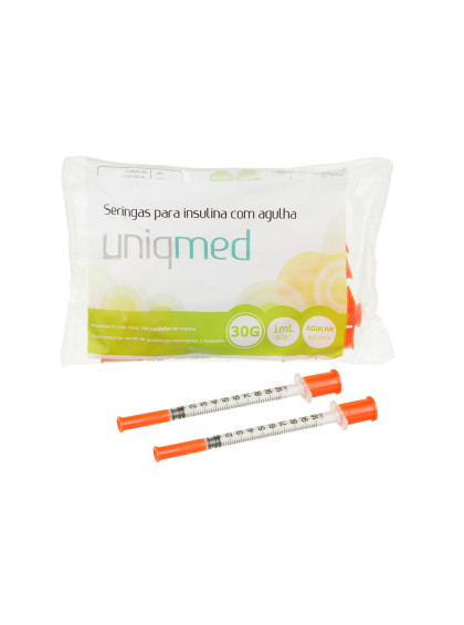 Seringa Descartável para Insulina Pct C/ 10uni U-100 8x0,30 1ml Uniqmed
