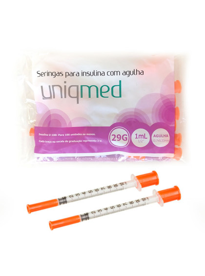 Seringa Descartável para Insulina Pct C/ 10uni U-100 12,7x0,33 1ml Uniqmed