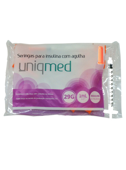 Seringa Descartável para Insulina Pct C/ 10uni U-100 12,7x0,33 1ml Uniqmed