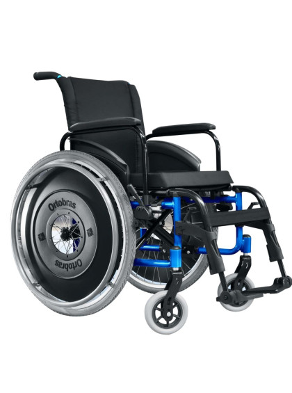 Cadeira de Rodas AVD Alumínio Pés Fixos Ortobras azul