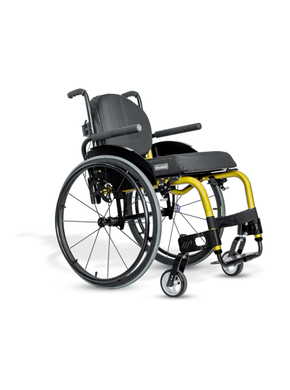 Cadeira de Rodas Monobloco M3 Premium 44cm Amarelo Flúor Roda Sentinell Preta Pneu Cinza Ortobras