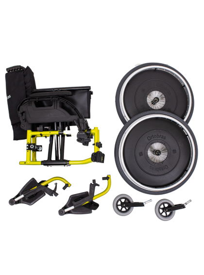 Cadeira de Rodas K3 Alumínio Pés Eleváveis 50cm Amarelo Fluor Ortobras