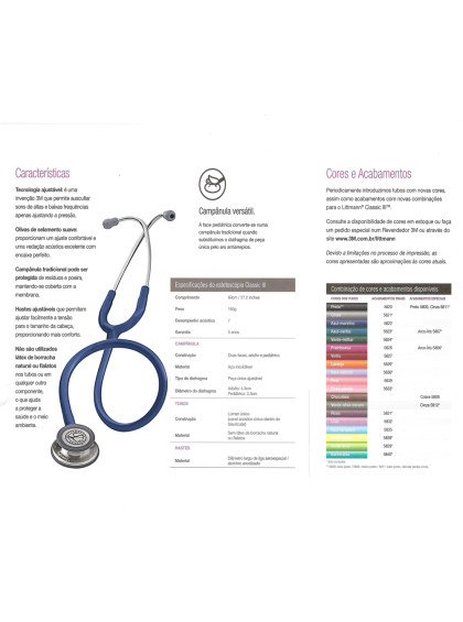 Tabela de informações Estetoscópio Adulto Azul Marinho