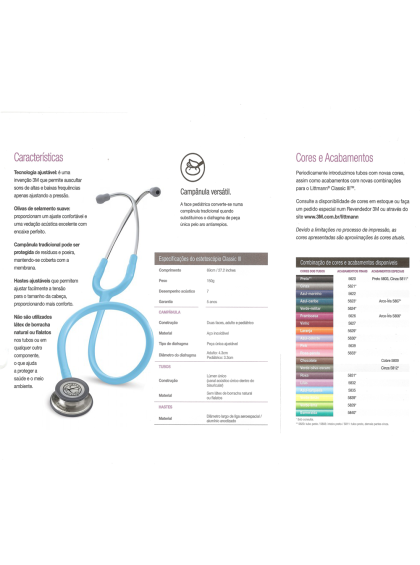 Estetoscópio Littmann Classic III Adulto Azul Turquesa 3M