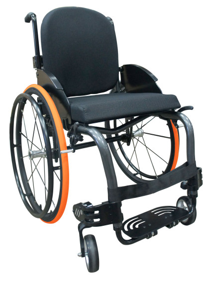 Cadeira de Rodas Monobloco M3 Premium 44cm Grafite Roda Sentinell Preta Pneu Laranja Ortobras