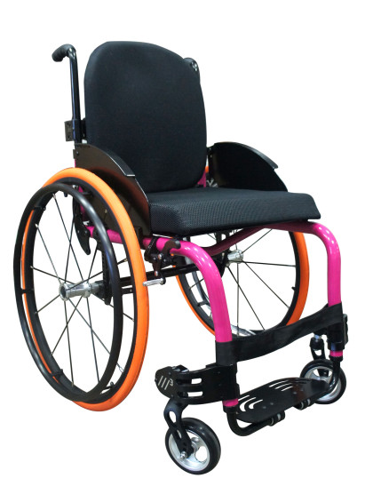 Cadeira de Rodas Monobloco M3 Premium 44cm Rosa Pink Roda Sentinell Preta Pneu Laranja Ortobras
