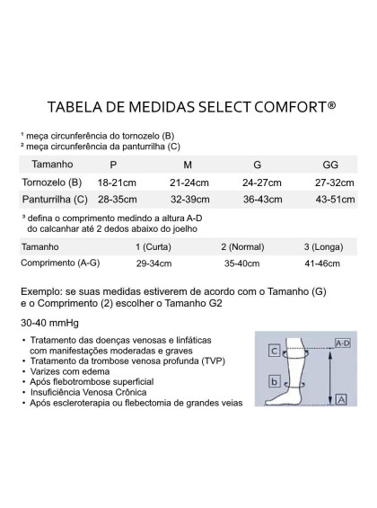 Meia de Compressão 3/4 Sigvaris Select Comfort 30-40 mmHg G1
