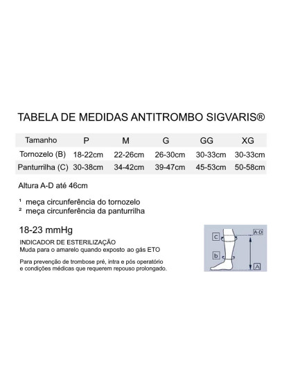 Meia de Compressão 3/4 Sigvaris Antitrombo 18-23 mmHg P