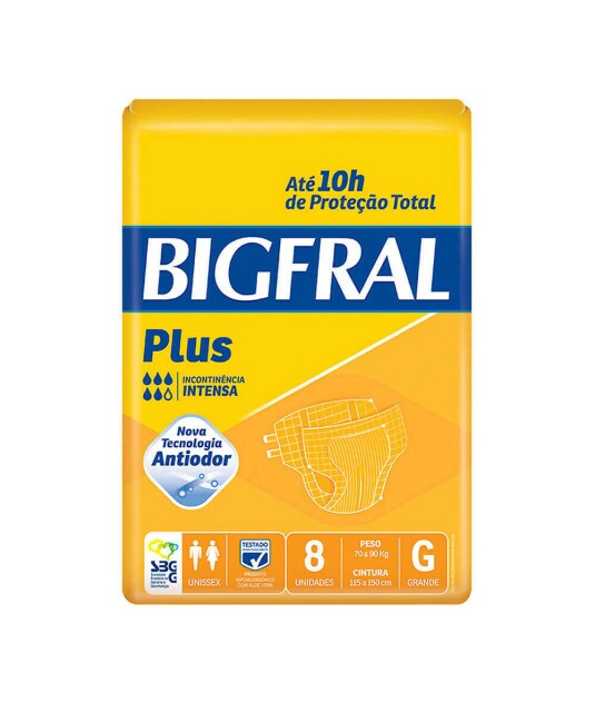 Fralda Descartável Adulto Big Fral G com 8 Und - G