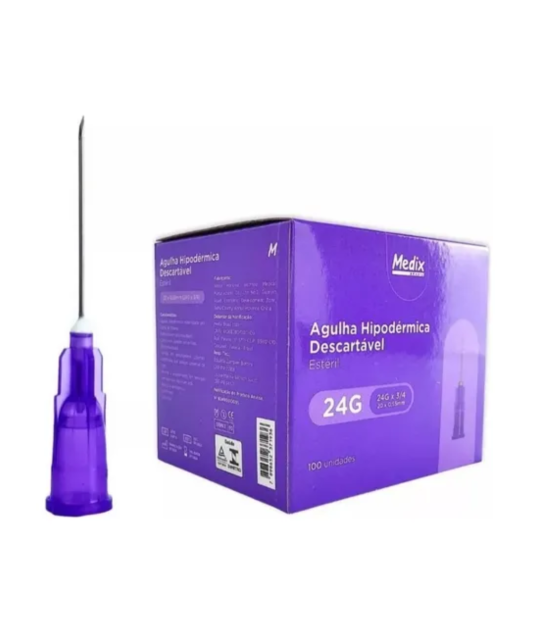 Agulha Hipodérmica Descartável Medix (20x0,55mm) 24Gx3/4 – Caixa com 100 Unidades Estéreis