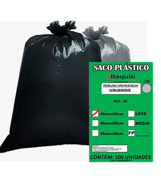 Saco de Lixo Preto 40 Litros 45x55 Médio 100uni Itaquiti 