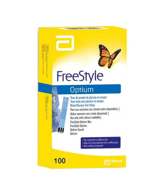 Tiras Freestyle Optium com 100 tiras Azul Abbott