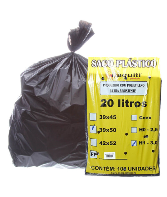 Saco de Lixo Preto 20 Litros 45x55 Médio 100uni Itaquiti