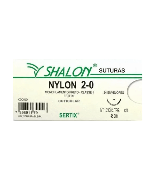 Fio nylon 2-0 c/ag 1/2 cir trg 4,0cm 45cm SHALON unidade