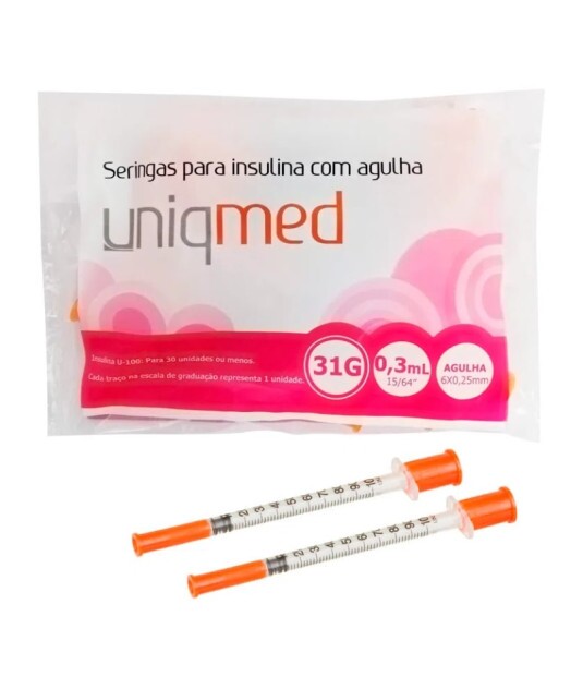 Seringa Descartável P/ Insulina Pct C/ 10uni U-100 6x0,25 Uniqmed