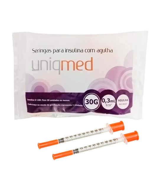 Seringa Descartável para Insulina Pacote com 10uni U-100 8x0,30 Uniqmed
