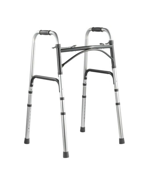 Andador Aluminio 2 Barras Clique Duplo MED140 até 135kg Prata Acetinado - Live Well
