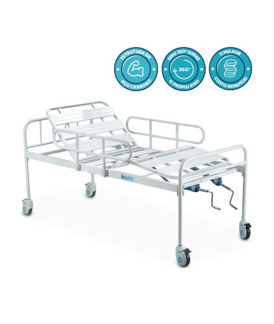 Cama Fawler Simples 2 Manivelas com Grade DX Dellamed