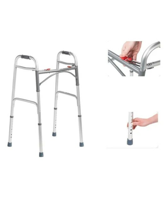 Andador Aluminio 2 Barras Clique Duplo Prata MED130 Cap 135kg - Live Well