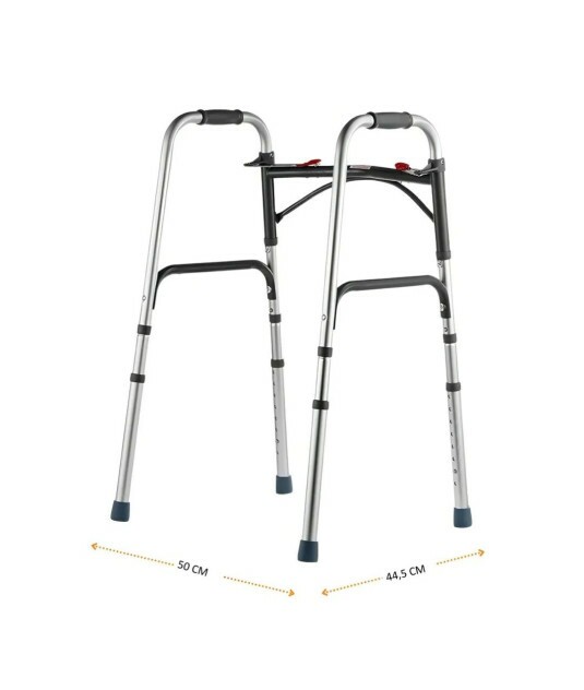 Andador Aluminio 2 Barras Clique Duplo MED140 até 135kg Prata Acetinado - Live Well