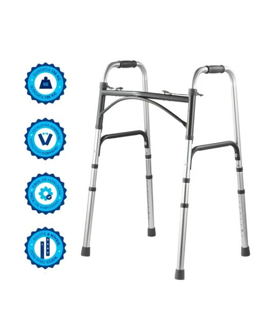 Andador Aluminio 2 Barras Clique Duplo MED140 até 135kg Prata Acetinado - Live Well