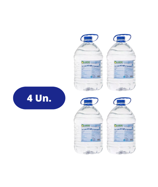Água Destilada 5 Litros Pack c/ 4 Uni Asfer 