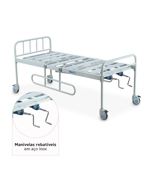 Cama Fawler Simples 2 Manivelas com Grade DX Dellamed