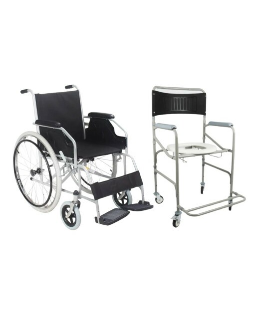 Cadeira de Rodas em Aço Carbono Dobrável D100 Dellamed + Cadeira de Banho Higiênica Dobrável D30 (120 kg) 