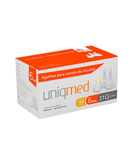 Agulha Descartável para Caneta Insulina 31g 6x0,25mm Uniqmed
