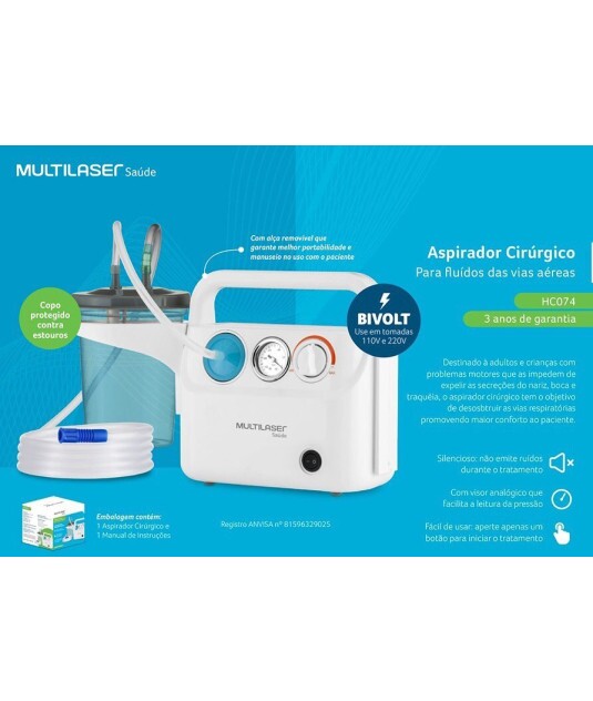 Aspirador Cirurgico Clinico Multilaser HC074 Bivolt - Ilustração