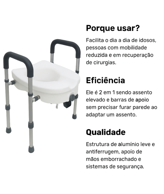 Assento Sanitario Elevado com Barra de Apoio Lateral Pro18