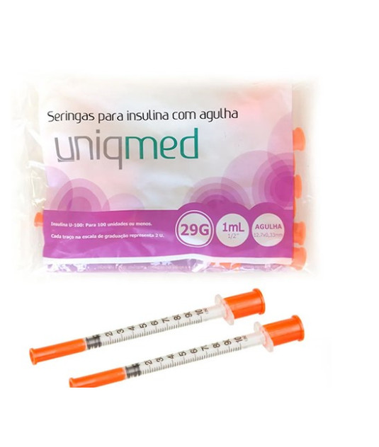 Seringa Descartável para Insulina Pct C/ 10uni U-100 12,7x0,33 Uniqmed