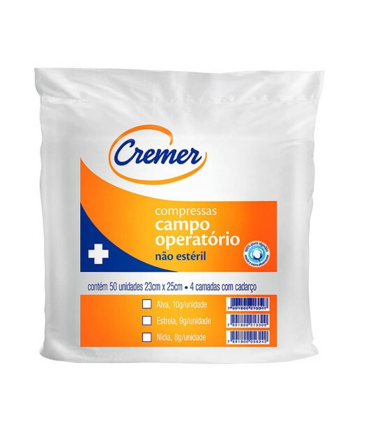 Compressa Campo Operatório Cremer 23X25cm NÍDIA com 50 não estéril 