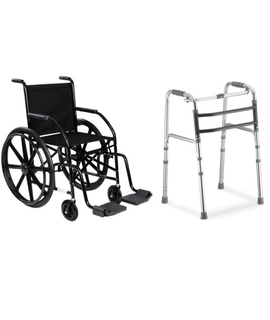 Cadeira de Rodas CDS101 Nylon 40cm (85kg) Cinza + Andador de Alumínio 3 Barras D10 Dellamed 