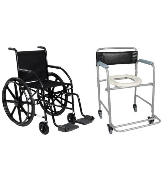 Cadeira De Rodas Cds101 Roda Nylon Cinza - CDS + Cadeira De Banho Higiênica Dobrável Até 100 Kg D30 Dellamed