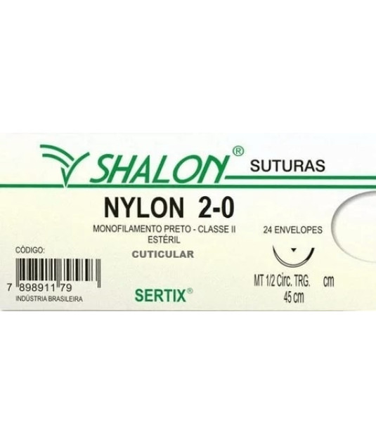 Fio Nylon 2-0 C/Ag 1/2 Cir Trg 2,5cm 45cm Shalon