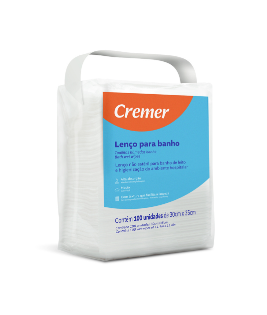 Lenço Para Banho e Higienização 30cm X 35cm com 100 Cremer