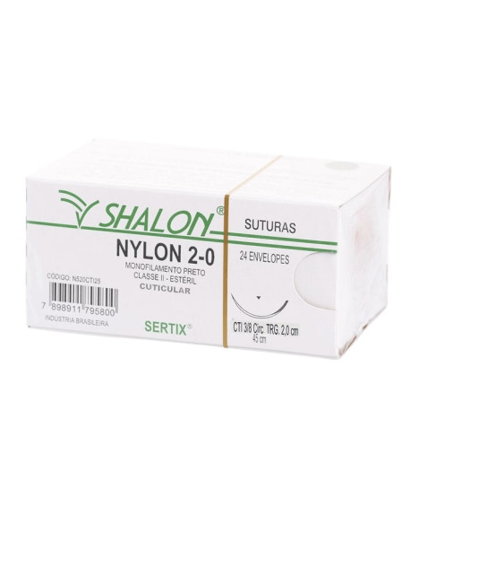Fio nylon 2-0 c/ag 3/8 cir trg 2,0cm 45cm SHALON unidades