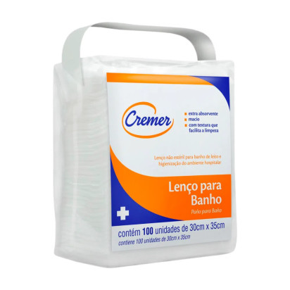 Lenço Para Banho e Higienização 30cm X 35cm com 100 Cremer