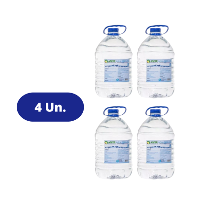 Água Destilada 5 Litros Kit c/ 4 Uni Asfer 