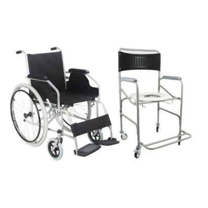 Cadeira de Rodas em Aço Carbono Dobrável D100 Dellamed + Cadeira de Banho Higiênica Dobrável D30 (120 kg) 